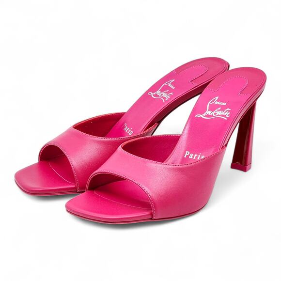 Christian Louboutin Condora 85 Leather Heeled Sandals Mules Pink EU 37.5 US 7 - Picture 2 of 7